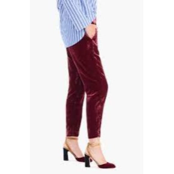 J. Crew Velvet Easy Pull On Ankle Pants in Burgundy Size 4P - Picture 1 of 11